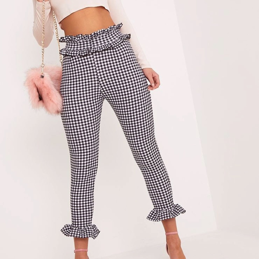 White Gingham Frill Pants